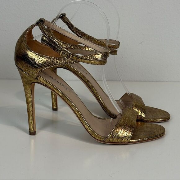Via Spiga Shoes - Via Spiga Gold Strappy Snakeskin Embossed Leather Heels 10
